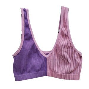 Colsie‎ Women's Pink Purple Harlequin Cheshire Cat Ribbed Wireless Bralette Sz M